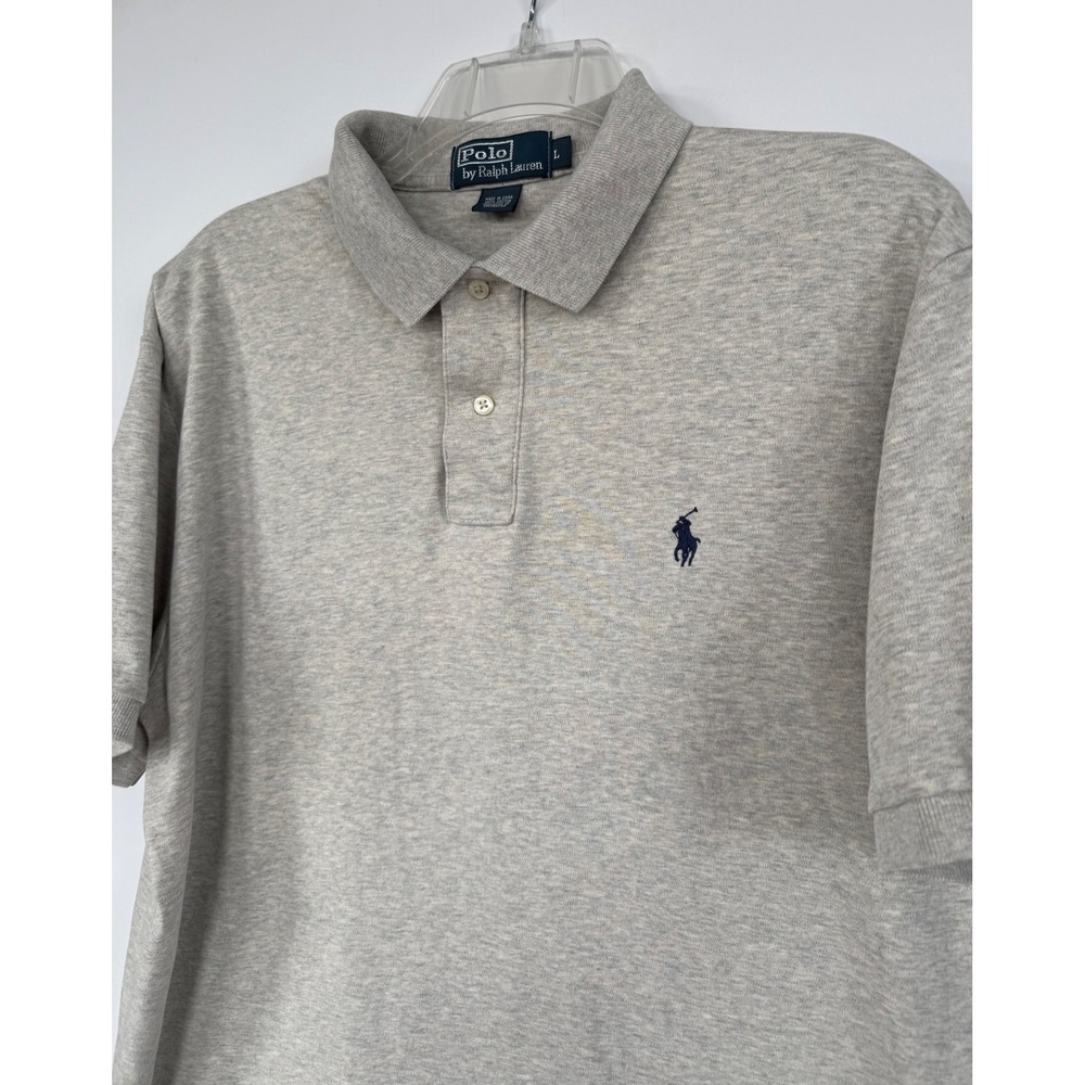 Polo Ralph Lauren Mens Large Heather‎ Grey Short Sleeve Cotton Polo Shirt Preppy